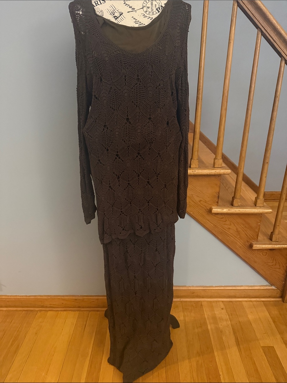 Vintage Easy Spirit Brown Crochet Knit Two-Piece Set